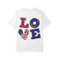 Patriotic "LOVE" Graphic T-Shirt — Fourth of July USA Flag Design