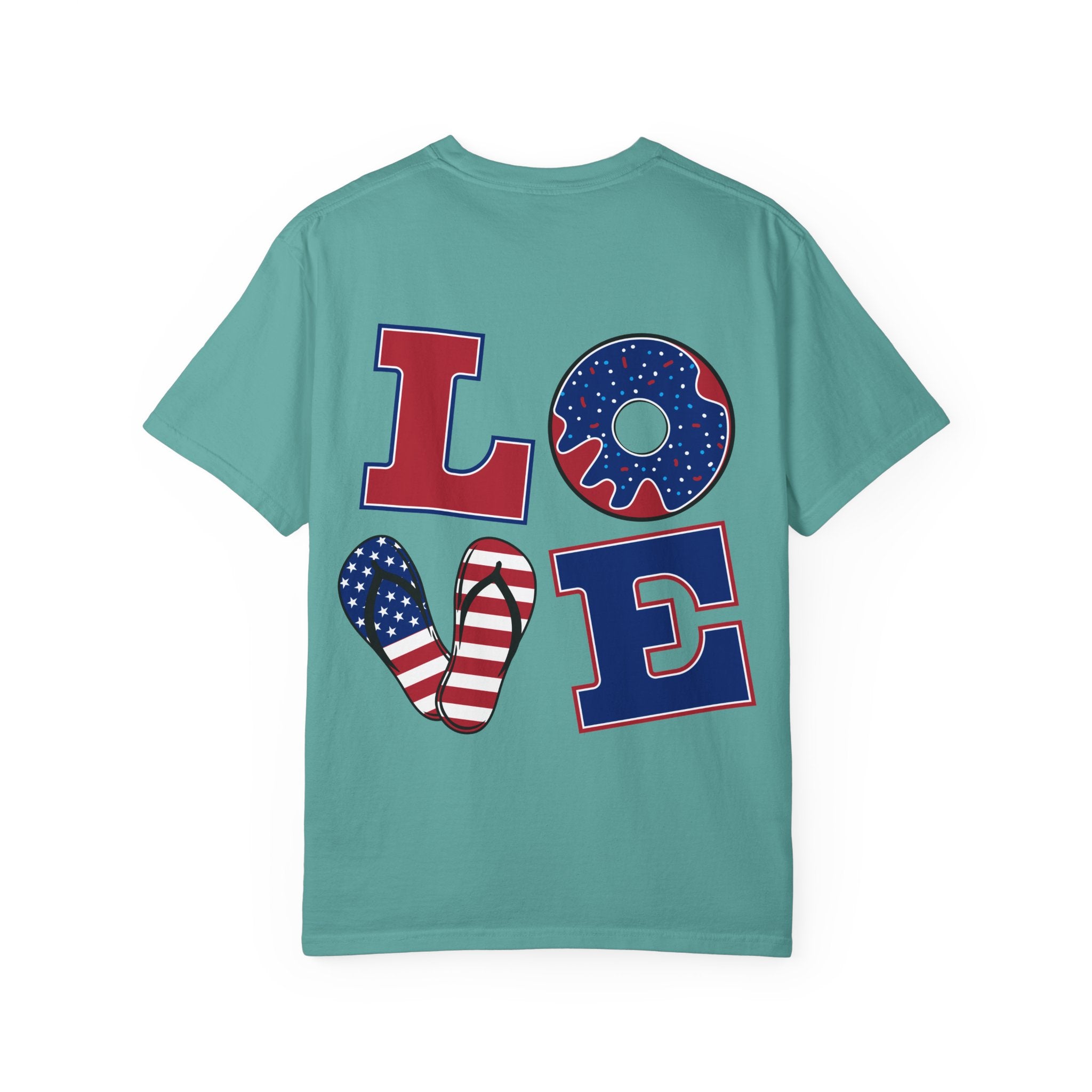 Patriotic "LOVE" Graphic T-Shirt — Fourth of July USA Flag Design